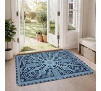 Tappeto geometrico labirinto labirinto area modello 2' X 3' | Stampa geometrica simmetrica, lavoro di linea intricata, tavolozza blu monocromatica, accenti artistici moderni