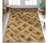 Tappeto geometrico, linee moderne e contemporanee, quadrati, marrone, con retro antiscivolo, tappeto bordatura bordatura, bagno, porta, ingresso, comodino, decorazione, 90 x 15 cm