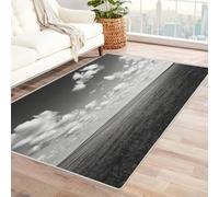Tappeto geometrico moderno a pelo corto con design nuvoloso per soggiorno, ufficio, tavolino da caffè, letto, balcone, nero e bianco, 120 x 180 cm, elegante decorazione per la casa