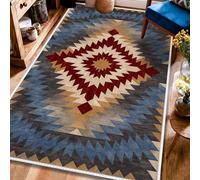 Tappeto geometrico moderno a zigzag con stelle autunnali rosse a pelo basso per interni, rettangolare, non perde pelo, per soggiorno, camera da letto, corridoio, scrivania, ufficio, decorazione 10 x