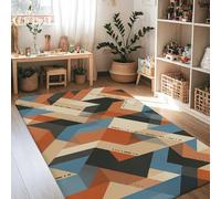 Tappeto geometrico, moderno e contemporaneo motivo a zigzag, triangoli autunnali, terracotta, a pelo basso, bordo in spugna, per casa, rettangolare, per soggiorno, camera da letto, sotto il tavolo