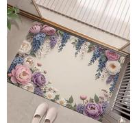 Tappeto Ghirlanda Di Peonie E Rose Bianche Ingresso Interno Tappeti Bordo Floreale Romantico 45X75cm Antiscivolo Lavabile In Lavatrice Tapette Cucina Camera Da Letto Entrata Scendiletto - Rosa Viola
