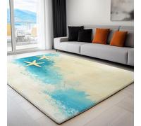 Tappeto Giallo Crema Antiscivolo Lavabile, Tappeti Decorativi per Soggiorno Camera da Letto e Aree Interne, 140 x 200 cm, Tappeti con Motivo Stampato Squisito Oceano Stelle Marine