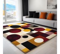 Tappeto Giallo Crema Antiscivolo Lavabile, Tappeti Decorativi per Soggiorno Camera da Letto e Aree Interne, 60 x 120 cm, Tappeti con Motivo Stampato Elegante Geometrico Quadrati Cerchi