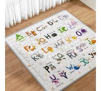 Tappeto Gioco Bambini 127x127cm, Antiscivolo, Lavabile in Lavatrice,Educare | Addensare Tappeto Gioco Neonato 26 Lettere,Stampa Animalier e Righello per l'altezza, Pieghevole Tappeto Neonato Gattonamento
