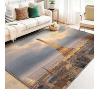 Tappeto Gioco Bambini Sala Giochi Cameretta Stanza Bambini Città Moderna Torre Eiffel Stampato Morbido Antiscivolo Lavabile in Lavatrice D'Oro, 60 x 110 cm