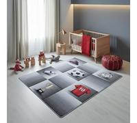 Tappeto gioco Design calcio Grigio 160x230 cm Certificato non tossico Facile da pulire Lavabile Resistente Durevole Camera bambini Sala giochi Adatto per riscaldamento a pavimento