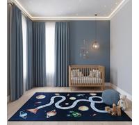 Tappeto gioco Design spazio Blu marino 160x230 cm Certificato non tossico Facile da pulire Lavabile Resistente Durevole Camera bambini Sala giochi Adatto per riscaldamento a pavimento