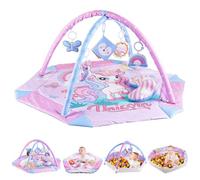 Tappeto Gioco Neonato Unicorno 4 in 1, YTACREA con 5 Giocattoli Appesi e Cuscino, Tappeto Tummy Time Neonati Pieghevole e Morbida, Tappeto attività Neonato, 3-24 Mesi