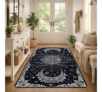 Tappeto gotico celeste ragno luna Halloween area 3' X 5' | Fasi lunari celesti, intricati bordi floreali, arredamento gotico per la casa, atmosfera misteriosa, tappeto con accenti