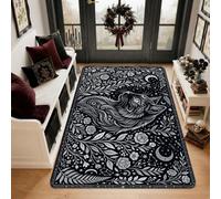 Tappeto gotico con gatto celeste e luna, arte botanica, 90 x 150 cm | Motivi di luna celeste, accenti floreali di vite, stile artistico gotico, decorazione mistica per la casa