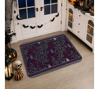 Tappeto gotico con teschi e rose a tema Halloween 2x3 | Tappeto da corridoio con motivo floreale gotico, motivo rosa scuro, accenti per la casa, decorazione con teschio e vite