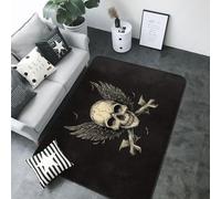 Tappeto gotico con teschio alato per soggiorno camera da letto, 12,7 x 17,8 cm, morbido, lavabile, antiscivolo, per interni, camera da letto, decorazione estetica