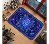 Tappeto gotico con teschio e rose celestiali per Halloween, 50 x 90 cm | Accenti floreali, motivi celesti, decorazioni per la casa gotiche, atmosfera mistica, stile gotico accademico
