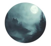 Tappeto gotico scuro a pelo rotondo cielo illuminato dalla luna capanna foresta tappeti nebbiosi tappeto antiscivolo lavabile a pelo basso soggiorno camera da letto pavimento interno 200x200cm