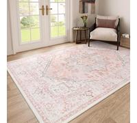 Tappeto grande 70 x 140 cm rosa floreale orientale vintage design medaglione morbido antiscivolo lavabile a pelo corto perfetto per la camera delle ragazze o l'arredamento dell'ingresso.