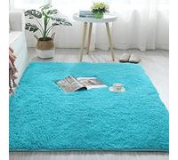Tappeto grande e moderno in peluche morbido, lavabile, per camera da letto, soggiorno, blu cielo, soffice, per sala da pranzo e camera da letto (120 x 160 cm)