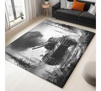 Tappeto Grigio Scuro Lavabili per Cameretta Bambino Ufficio, 140 x 200 cm Antiscivolo Morbido Comfort Flanella Tappetino, Realistico Guerra Carro Armato Decorazione per la Tappeto Resistente