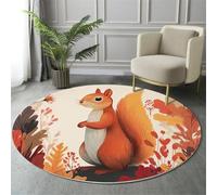 Tappeto Illustrazione Di Cartone Animato 100Cm,Rotondo A Pelo Lungo,Con Simpatico Scoiattolo Animale,Lavabile,Cerchio Extra Morbido,Per Camera Letto,Sala Pranzo,Cameretta Dei Bambini,Colore Arancione