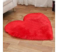 Tappeto Imitazione Lana Lungo Pelliccia Morbida Forma di Cuore Tappeti Imitazione Della Pelliccia Decorazione per Camera da Letto, Soggiorno, Divano, Tappetino per Il Letto (40 x 50 cm,Rosso)