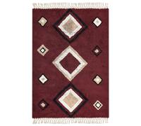 Tappeto in cotone con nappe e motivo a diamante rosso 140 x 200 cm Siirt
