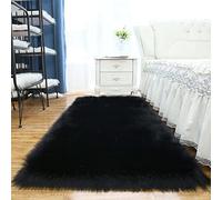 Tappeto in finta pelle di pecora, 150 x 180 cm, tappeto per soggiorno, camera da letto, bagno, divano, sedia, in morbida pelle di agnello, colore: nero, accogliente decorazione per la casa
