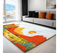 Tappeto in Flannel con Stampato Minimalismo Cartone Animato Deserto Cactus, Tapeto Rosso Aranciato a Pelo Corto, Antiscivolo, Tappeti Camera da Letto, 140 x 200 cm, Tappeti lavabili da Salotto