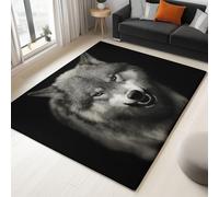 Tappeto in Flannel con Stampato Minimalismo Realistico Animali Lupo, Tapeto Nero a Pelo Corto, Morbido Antiscivolo, Tappeti Camera da Letto, 180 x 240 cm, Tappeti lavabili da Salotto