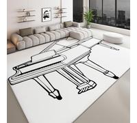 Tappeto in Flannel con Stampato Minimalista Elegante Moderno Pianoforte, Tappeto Bianco a Pelo Corto Morbido e Antiscivolo - Ideale per Camera da Letto e Soggiorno 140 x 200 cm