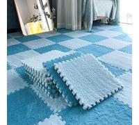 Tappeto in schiuma peluche Tappetino da arrampicata antiscivolo 12 pezzi Piastrelle per pavimenti ad incastro morbido Tappetino puzzle soffice - 12x12 pollici (Color:azzurro + blu scuro)