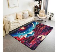 Tappeto in stile giapponese, 12,7 x 1,8 cm, decorazione con paesaggi, antiscivolo, per adolescenti e adulti, motivo lago, notte, luna, fiore, per interni, sedie, divano, camera da letto