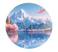 Tappeto in stile giapponese Fiori di ciliegio Montagne innevate Pagoda dell'oceano Tappeti d'accento Lavabile morbido antiscivolo Nursery Soggiorno Camera da letto Tappeto rotondo 160x160cm