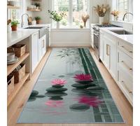 Tappeto in stile pittura cinese a inchiostro, per ingresso, 80 x 240 cm, extra lungo, per corridoio, antiscivolo, lavabile, per pavimenti, stagno, loto, bambù, per corridoi, lavanderia, cucina, camera