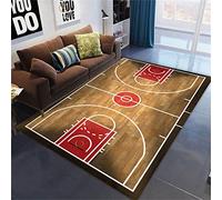 Tappeto in Stile Sportivo, Campo da Basket Football per Soggiorno Bambini Marrone Verde Ragazzo Adolescente - Camera da Letto Antiscivolo Zerbino (Marrone, 120 x 180 cm)