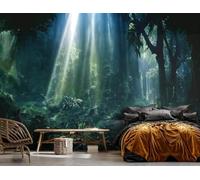 Tappeto in tessuto non tessuto con effetto 3D Foresta tropicale e piante verdi della giungla - Per soggiorno e camera da letto, 200 cm x 140 cm. Poster - Adesivi murali - Quadri senza cornice