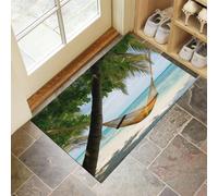 Tappeto Ingresso casa Amaca Di Palma Zerbino Antiscivolo Spiaggia Di Sabbia Bianca Tappetino Assorbente Asciugapassi Entrata per Porte Anteriori e Posteriori, Corridoio, Giardino, 60x120 cm, Verde