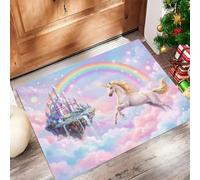 Tappeto Ingresso Castello Sogno Sotto Cielo Stellato Antiscivolo Assorbente Zerbini Di Benvenuto Romanticismo Unicorni Nuvole Polvere Tappetino Lavabile Per Porta Veranda Interno Bagno 50X80Cm,Blu