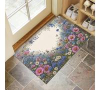 Tappeto Ingresso Fiori Campo Farfalle Ad Acquerello 90x150 cm Zerbino Ingresso Esterno Bordo Floreale Tappetini Lavabili Antiscivolo Facile da Pulire per Ingresso, Corridoio, Cucina - Verde Salvia