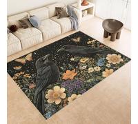Tappeto Ingresso Imitazione Cashmere 50x80 cm Stampato Corvo Nero Fiore Foglia 3D Aspirapolvere o Lavaggio In Lavatrice Supporto Antiscivolo Tappeto Scendiletto Adatto a Dormitori Carpet