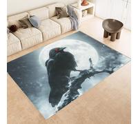 Tappeto Ingresso Imitazione Cashmere 50x80 cm Stampato Corvo Nero Ramo Luna Animali 3D Aspirapolvere o Lavaggio In Lavatrice Supporto Antiscivolo Tappeto Scendiletto Adatto a Dormitori Carpet