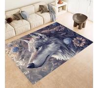 Tappeto Ingresso Imitazione Cashmere 50x80 cm Stampato Lupo Fiore Foglie Animale 3D Aspirapolvere o Lavaggio In Lavatrice Supporto Antiscivolo Tappeto Scendiletto Adatto a Dormitori Carpet