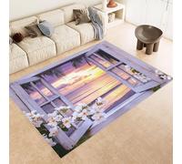 Tappeto Ingresso Imitazione Cashmere 50x80 cm Stampato Spiaggia Mare Fiore Paesaggio 3D Aspirapolvere o Lavaggio In Lavatrice Supporto Antiscivolo Tappeto Scendiletto Adatto a Dormitori Carpet