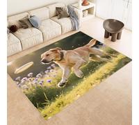 Tappeto Ingresso Imitazione Cashmere 60x90 cm Stampato Cane Erba Fiore Carino 3D Aspirapolvere o Lavaggio In Lavatrice Supporto Antiscivolo Tappeto Scendiletto Adatto a Dormitori Carpet
