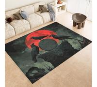 Tappeto Ingresso Imitazione Cashmere 60x90 cm Stampato Corvo Luna Totem Animali 3D Aspirapolvere o Lavaggio In Lavatrice Supporto Antiscivolo Tappeto Scendiletto Adatto a Dormitori Carpet