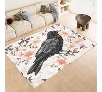 Tappeto Ingresso Imitazione Cashmere 60x90 cm Stampato Corvo Nero Fiore Foglia 3D Aspirapolvere o Lavaggio In Lavatrice Supporto Antiscivolo Tappeto Scendiletto Adatto a Dormitori Carpet