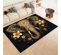 Tappeto Ingresso Imitazione Cashmere 60x90 cm Stampato Elefante Fiore Foglie 3D Aspirapolvere o Lavaggio In Lavatrice Supporto Antiscivolo Tappeto Scendiletto Adatto a Dormitori Carpet