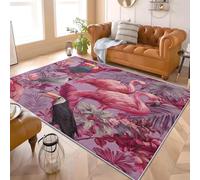 Tappeto Ingresso Interno 80x150 cm Fenicottero Pappagallo Tropicale Lavabile in Lavatrice Antiscivolo, Rosa Tappetino a Pelo Corto per Cameretta, Camera da Letto, Cucina, Scendiletto