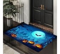 Tappeto Ingresso Interno Cielo Notturno Di Halloween Tappeti Zucca Selvatica Antiscivolo Lavabile in Lavatrice Tapette per Cucina Camera da Letto Entrata Scendiletto Ufficio, Blu Scuro, 50 x 80 cm