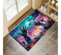 Tappeto Ingresso Interno Cimitero Di Halloween Tappeti Mano Di Zombi Antiscivolo Lavabile in Lavatrice Tapette per Cucina Camera da Letto Entrata Scendiletto Ufficio, Blu-Verde, 40 x 60 cm
