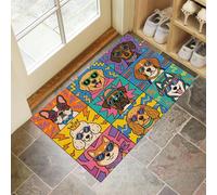 Tappeto Ingresso Interno Divertenti Ritratti Di Teste Di Cani Dei Cartoni Animati, Tappetino Pop Art, Sottile, Lavabile, Tappeto Ingresso Casa Appartamento Tappetino Antiscivolo 45 x 75 cm